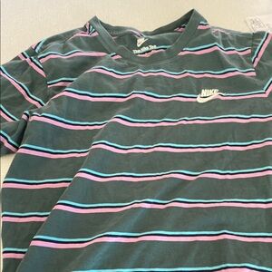 Nike Kids Striped Green and Pink Tee